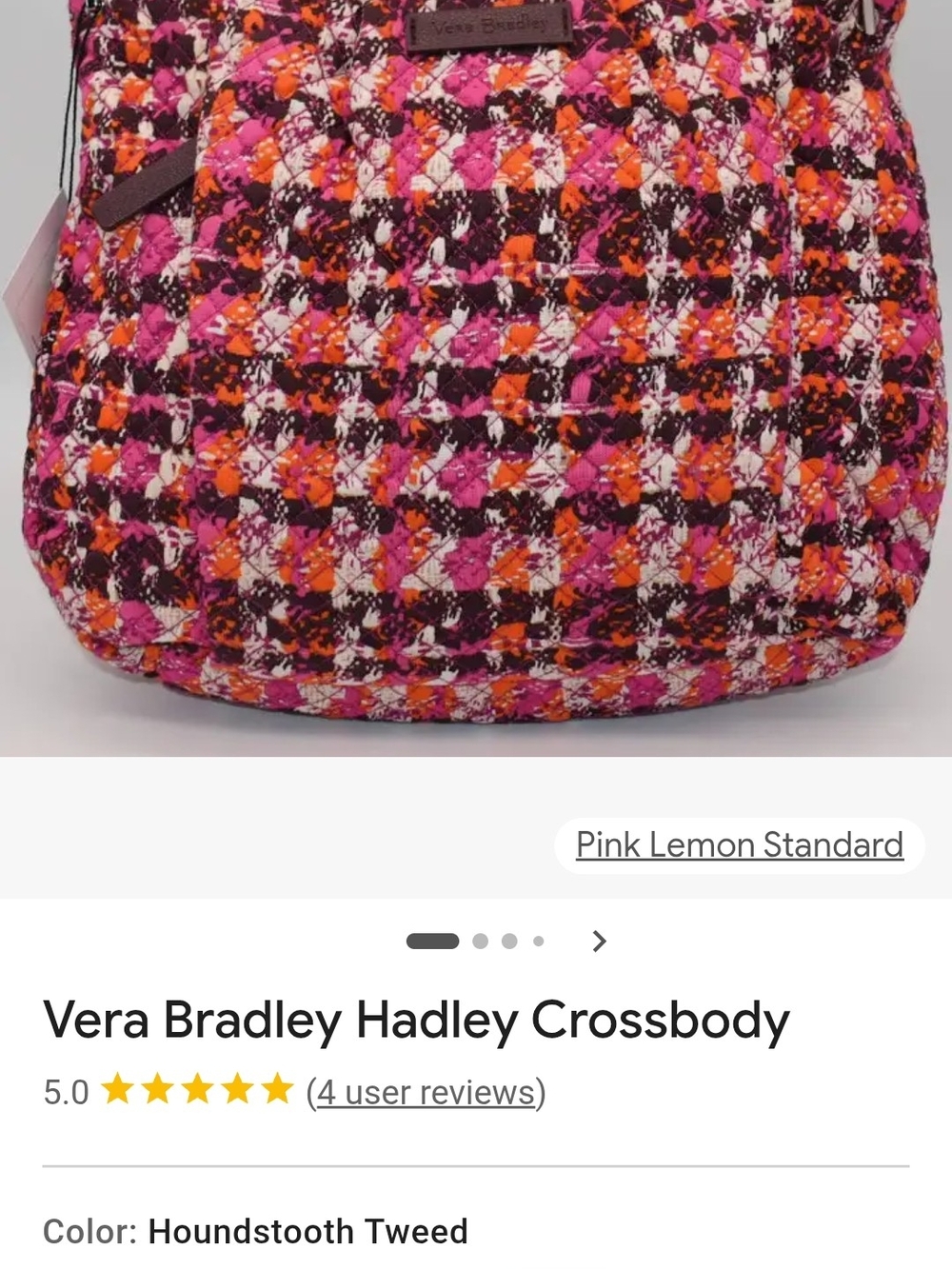 Vera Bradley Hadley Crossbody - Pink, Orange & Brown Houndstooth Tweed